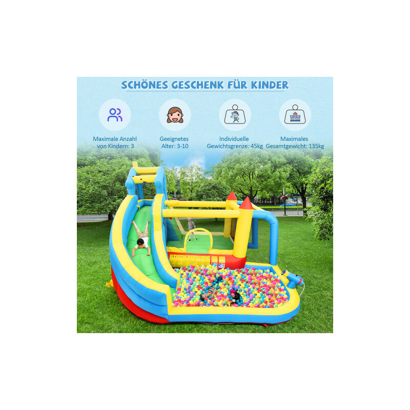 LIBERTÉ Château gonflable 5 en 1 pour enfants de 3 à 10 ans, souffleur inclus, avec toboggan, zone de saut, piscine , filet de foot