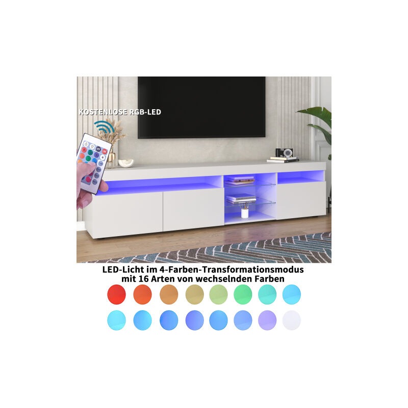 LIBERTÉ Meuble TV LED moderne blanc, panneau lumineux Variable, L: 180cm