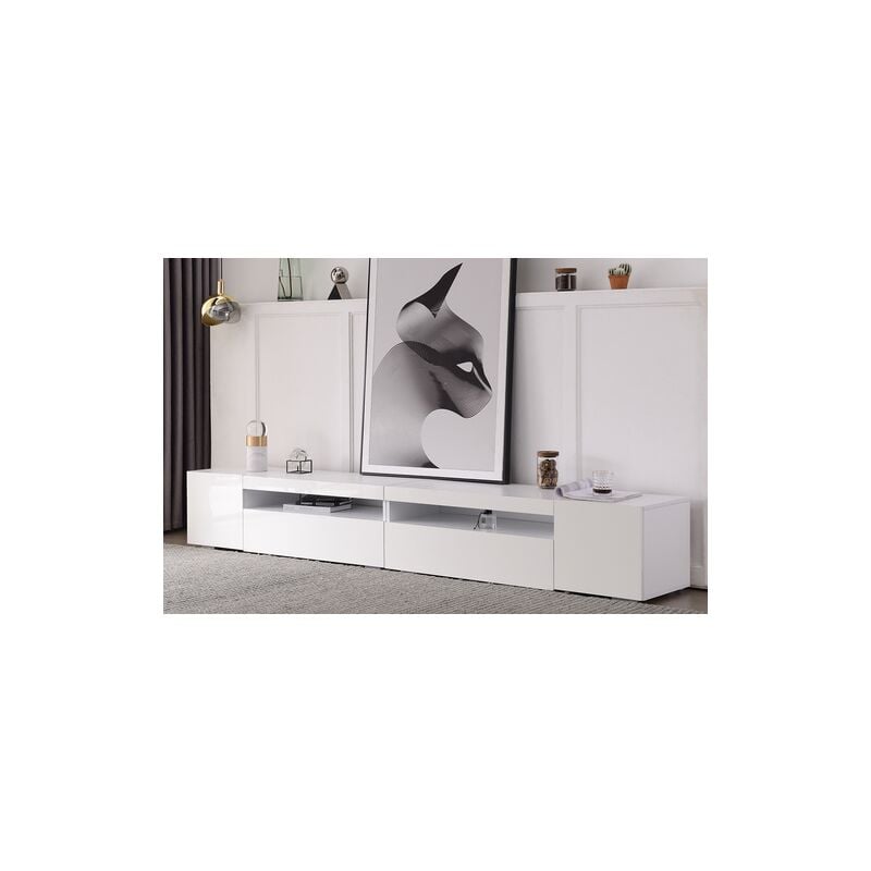 Liberté - Meuble tv moderne a led variable pour salon, L.240Cm, Blanc