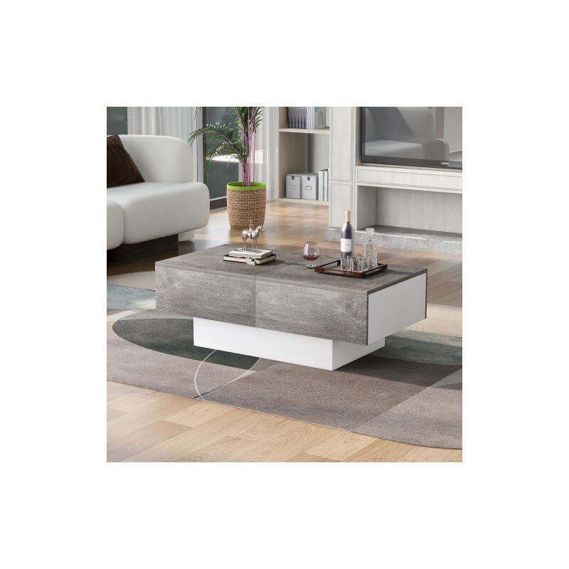 Table basse universelle, salon, haute brillance avec table extensible et rangement (gris) - Liberté