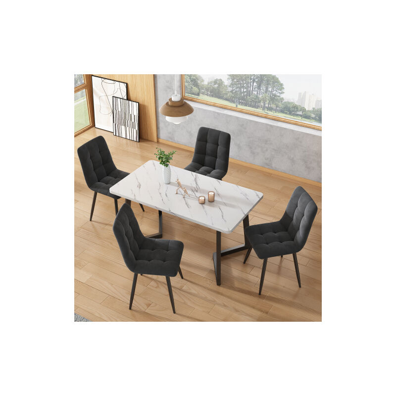 Liberté - Chaise de salle à manger (4 pièces), gris foncé, lot de 4 chaises design capitonnées avec dossier, assise en velours, structure en métal