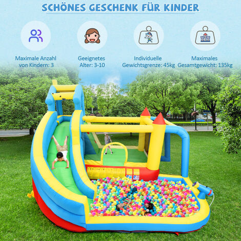 LIBERTÉ Château gonflable 5 en 1 pour enfants de 3 à 10 ans,  souffleur inclus, avec toboggan, zone de saut, piscine , filet de foot