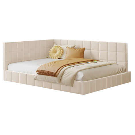 Liberté – Lit double rembourré 140x200 cm – Dossier haut en velours doux – Sommier à lattes en contreplaqué – Capacité 250 kg