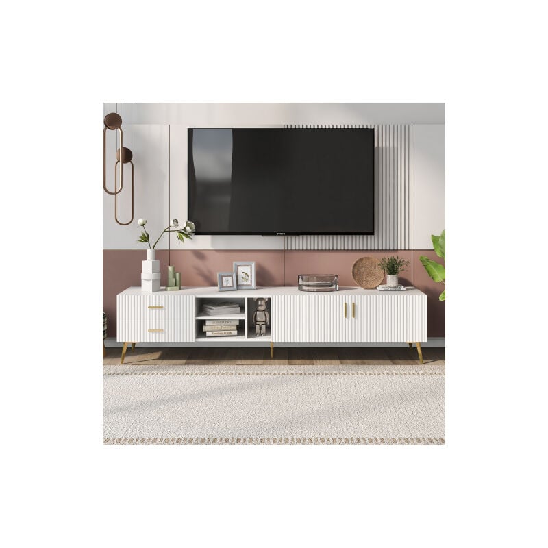 Liberté - Meuble tv,, console tv rustique moderne 180L x 35W x 40H - Blanc