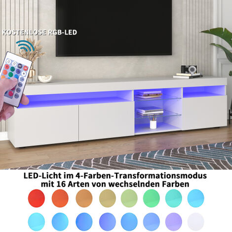 LIBERTÉ Meuble TV LED moderne blanc, panneau lumineux Variable, L: 180cm