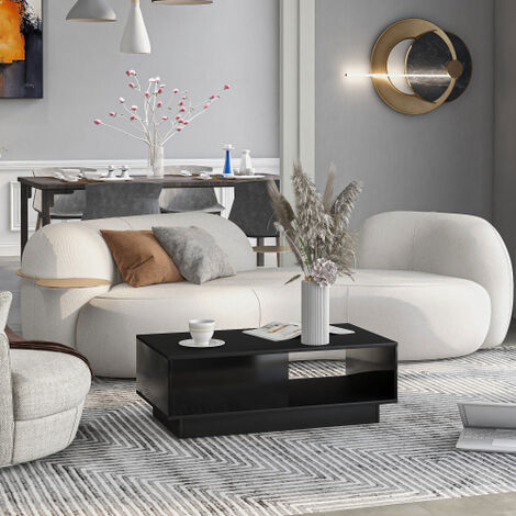 LIBERTÉ Table basse moderne avec LED, table de salon noire rectangulaire, (99 x 55 x 32 cm)