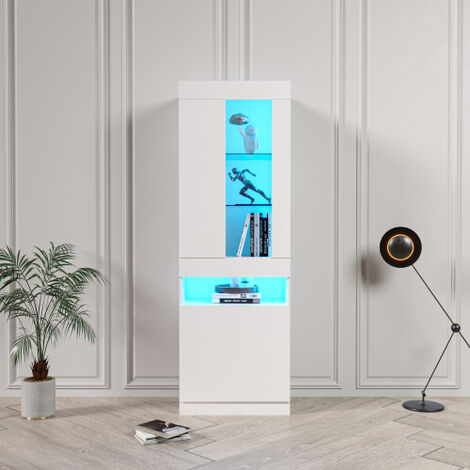 Liberté – Vitrine moderne avec éclairage LED 16 couleurs – Armoire en aggloméré blanc – Dimensions 50x40x180cm – Télécommande incluse