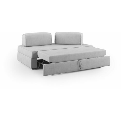 Liberty Divano senza pouf estraibile e schienali movibili in tessuto morbido impermeabile T02 160 cm grigio chiaro