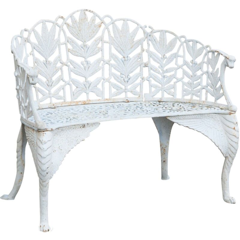 Biscottini Weiß - Bank Im Liberty-Stil Aus Gusseisen Mit Antikiertem Em Finish L110xpr60xh90 Cm.