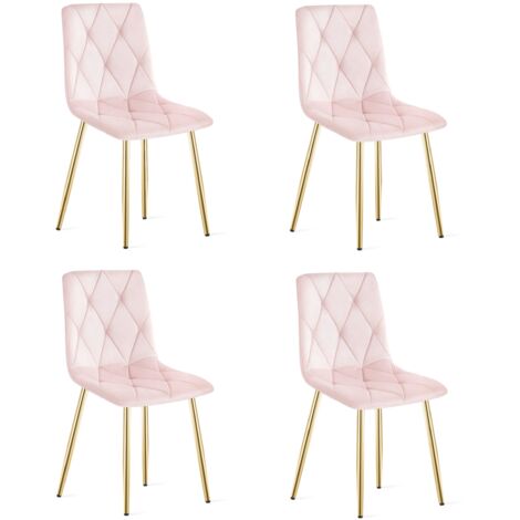 LIBRA Stuhl - hellrosa Samt / holzfarbene Beine x 4