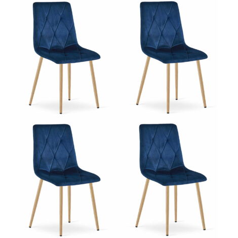 LIBRA Stuhl - marineblauer Samt / holzfarbene Beine x 4