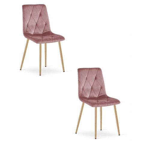 LIBRA Stuhl - rosa Samt / Beine in Holzfarbe x 2