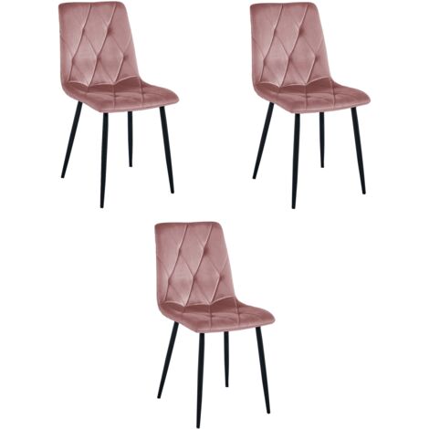 LIBRA Stuhl - rosa Samt / schwarze Beine x 3