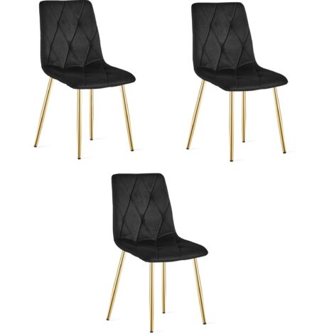 LIBRA Stuhl - schwarzer Samt / goldene Beine x 3