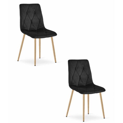 LIBRA Stuhl - schwarzer Samt / holzfarbene Beine x 2