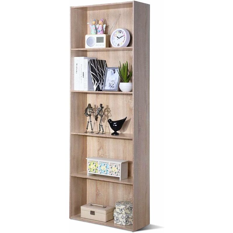 

Costway - Librería con 5 Niveles Estantría Estante de Pie Almacenamiento Pra Archivos CD Libros Plantas y Fotos para Salón Dormitorio Estudio Natural