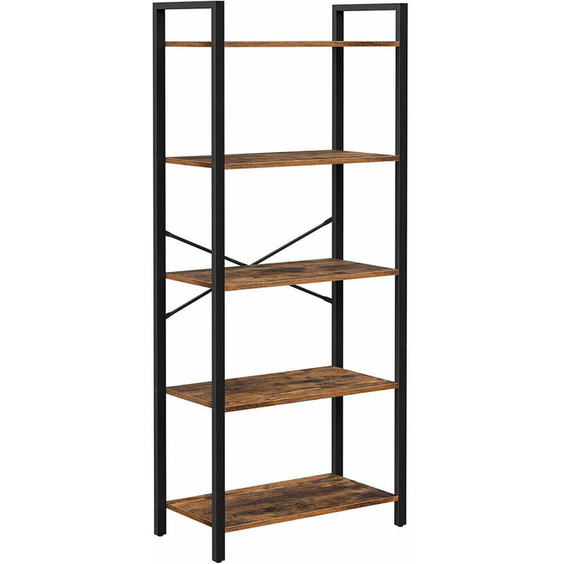 

Librería de 5 niveles WILSON, Librería, Librería abierta, para oficina, salón, dormitorio, 66 x 30 x 153 cm, Marrón rústico y negro