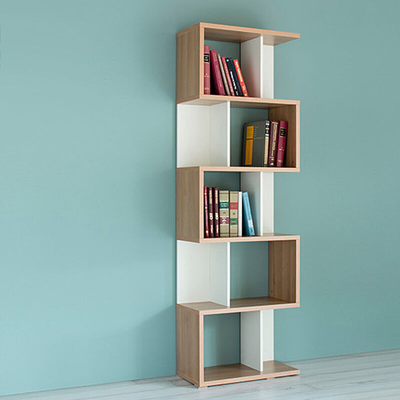 

Jeobest - Librería de madera multifuncional, estantería y divisor interior, librería de 5 niveles