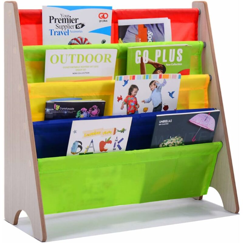 

Librería Infantil Estante de Libros para Niños y 4 Compartimentos (Natural + Multicolor)