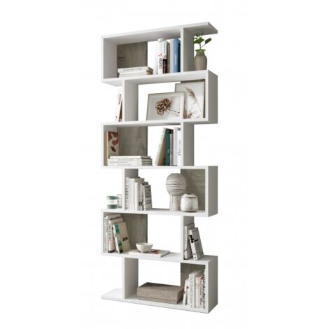 Libreria 192 cm bianco opaco e rovere con sei ripiani - Fiume