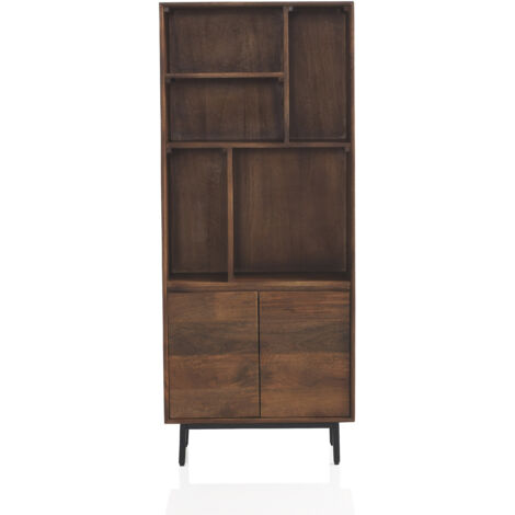Libreria 2 Puertas Lisas Madera Maciza De Mango, Patas Metal