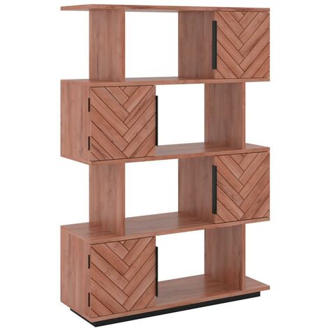 Libreria 80x160h cm in legno nero con profili in metallo dorato