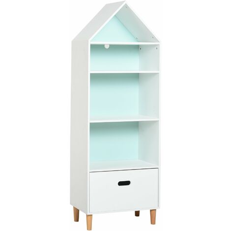 Libreria 4 Ripiani 1 Cassetto 50x30x142 cm  Bianco e Azzurro