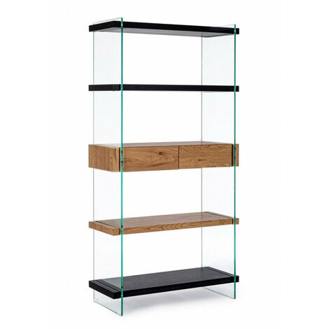 Libreria 4 Ripiani 2 Cassetti 90x39x180h cm Line Wood Nero