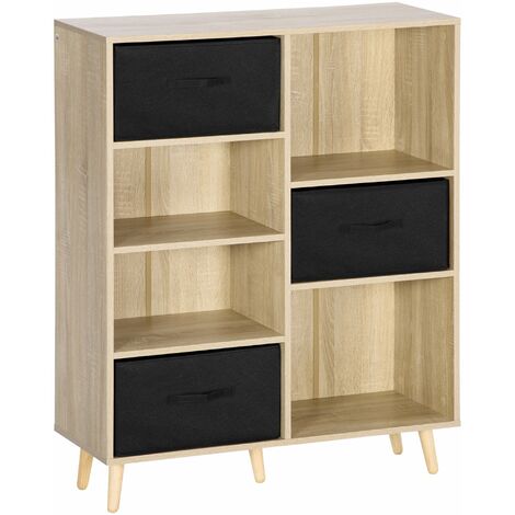 EASYCOMFORT Mobile Libreria con 4 Scaffali e 2 Cassetti in Truciolato,  Acciaio e Tessuto Effetto Lino, 64x27.5x121 cm