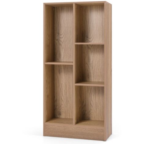 Libreria 5 cubi 2 kit antiribaltamento organizzatore stoccaggio autoportante 3 livelli legno Naturale