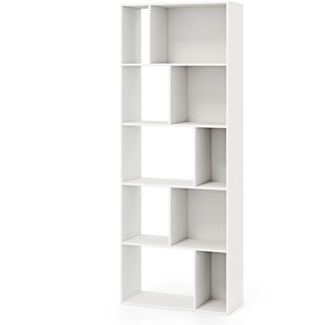 Libreria 5 piani legno 10 scomparti scaffale stoccaggio autoportante studio soggiorno Bianco