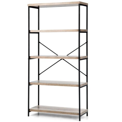 Libreria 5 piani legno struttura metallo industriale soggiorno ufficio Grigio