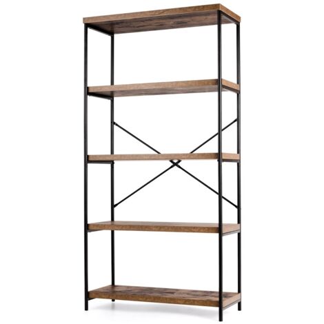 Libreria 5 piani legno struttura metallo industriale soggiorno ufficio Marrone