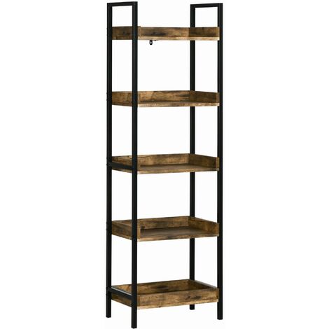 Libreria 5 Ripiani 48x30x155 cm in Legno e Metallo Marrone Rustico