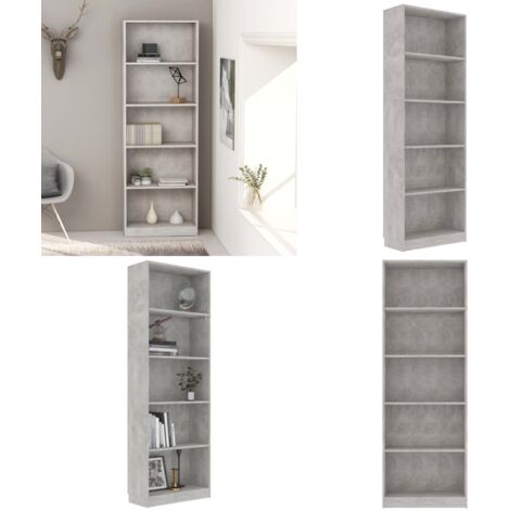 Libreria 5 Ripiani Grigio Cemento 60x24x175cm Legno Multistrato - Libreria in legno - Libreria con 5 ripiani