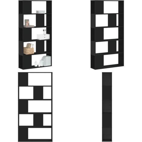 Libreria 5 Ripiani Nera 80,5x23,5x162,5cm in Legno Multistrato - Scaffale - Armadio