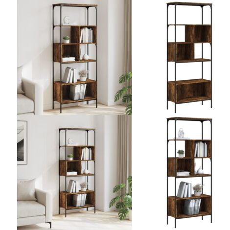 Libreria 5 Ripiani Rovere Fumo 76x33x188,5 cm Legno Multistrato - Libreria con ripiani - Libreria in metallo