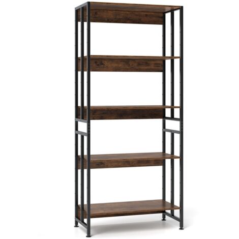 Libreria 5 ripiani struttura metallo robusto scaffale alta 157 cm ripiani regolabili inclinabili Marrone Rustico