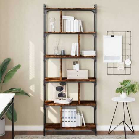 Librería 6 estantes madera ingeniería roble ahumado 76x32x192cm vidaXL