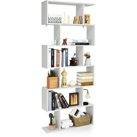 Libreria 6 livelli forma S dispositivo antiribaltamento scaffale legno casa ufficio Bianco