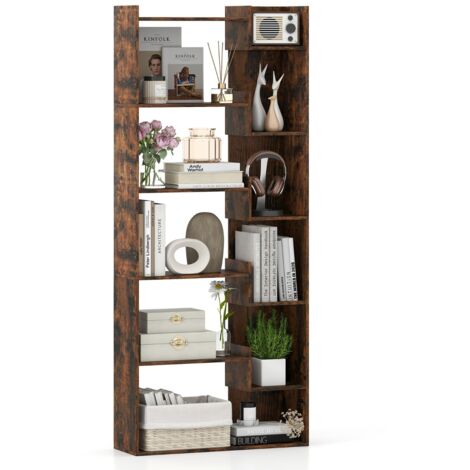 Libreria 6 ripiani scaffale legno 2 kit antiribaltamento scaffale aperto esposizione unità Marrone