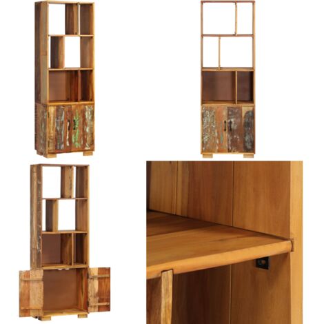Libreria 60x35x180 cm in Legno Massello di Recupero - Libreria retrò - Armadio con ante