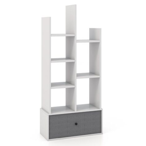 Libreria 7 piani cassetto 7 scomparti libreria espositiva legno 118 cm soggiorno Bianco