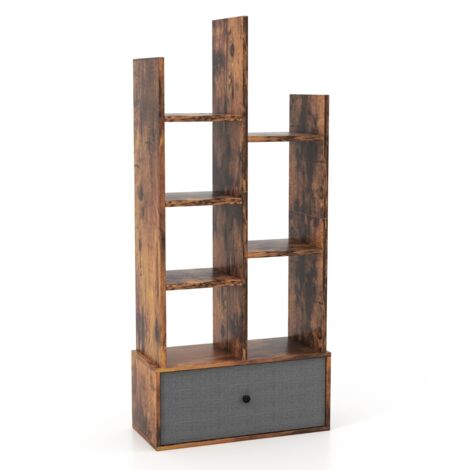 Libreria 7 piani cassetto 7 scomparti libreria espositiva legno 118 cm soggiorno Marrone