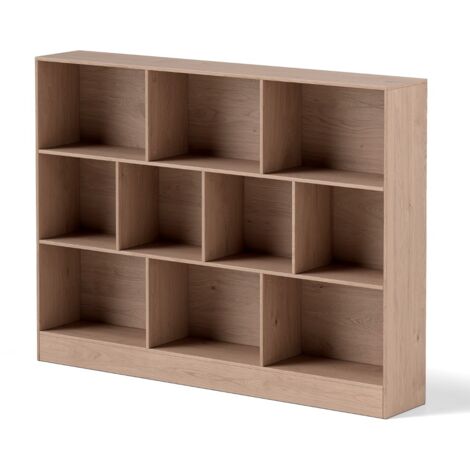 Libreria a 10 cubi con 2 kit anti-ribaltamento, Organizzatore di stoccaggio a 3 ripiani in legno alto 140cm Naturale