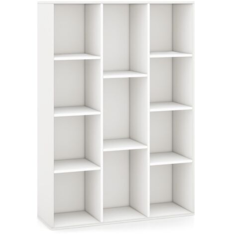 Libreria a 11 cubi multifunzionale con kit anti-ribaltamento per soggiorno, Scaffale moderno geometrico Bianco