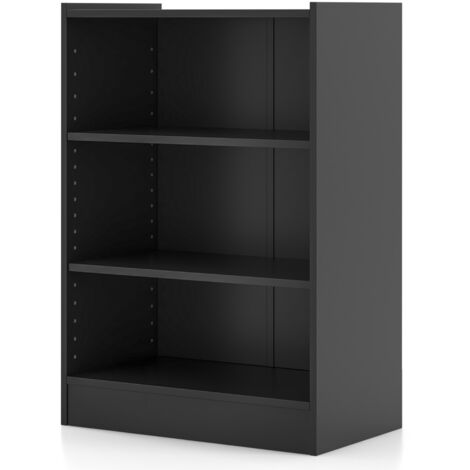 Libreria a 3 piani regolabili con dispositivo antiribaltamento, Scaffale aperto a pavimento per soggiorno Nero