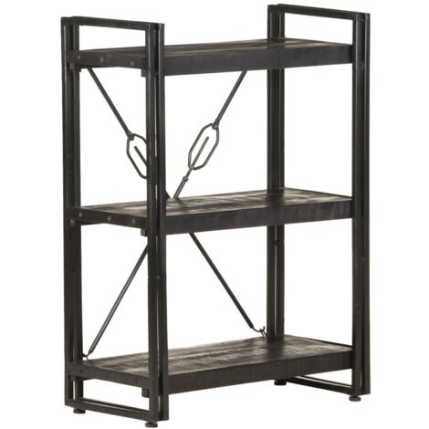 Libreria a 3 Ripiani 60x30x80cm Nero in Legno Massello di Mango vidaXL