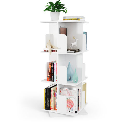 Libreria a 3 ripiani, girevole a 360°, scaffale portaoggetti, portaoggetti, 40x40x98cm, bianco