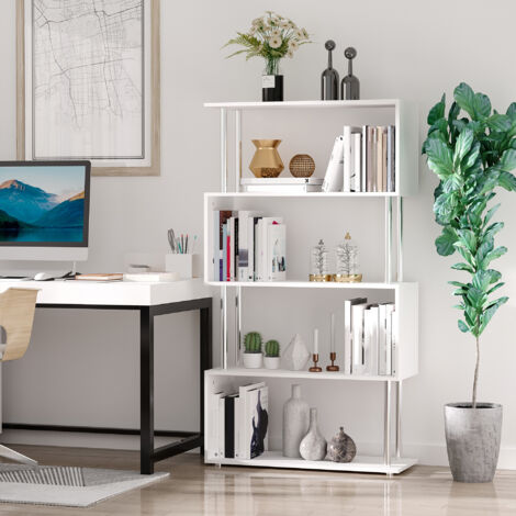 Libreria a 4 Ripiani Design Moderno in Legno e Metallo, Libreria Scaffale per Soggiorno, Studio, Ufficio, 80x30x145cm Bianca